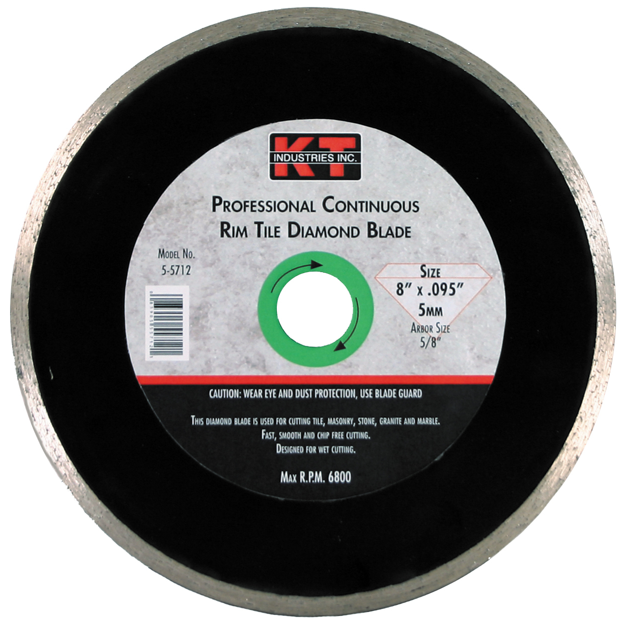 K-T Industries Continuous Diamond Blade — 8in. x .095in., 5mm Width, Wet Cutting, Model# 5-5712